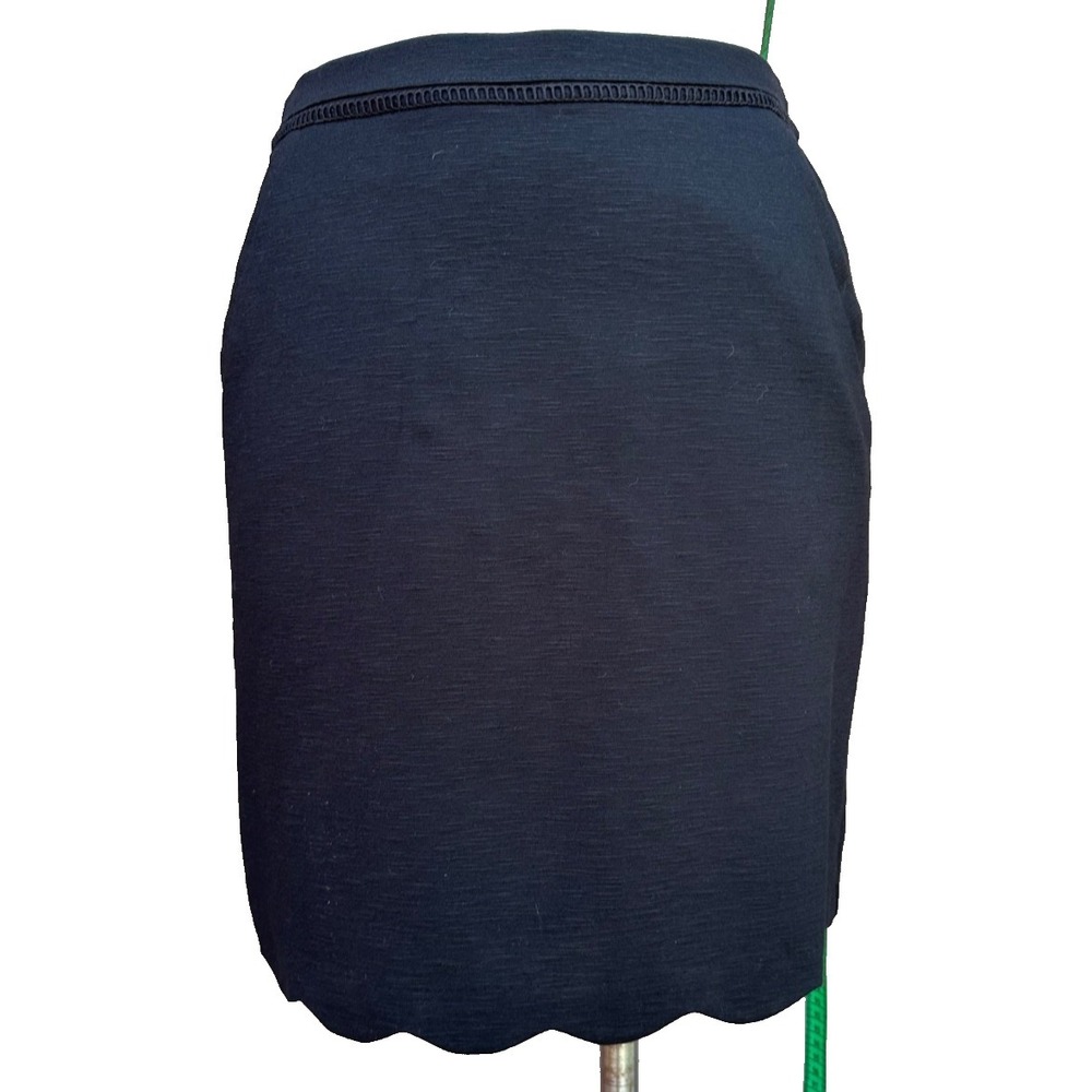 Skies Are Blue Skirt M Black Ponte Knit Scalloped Pockets Stretch Pencil Minimal
